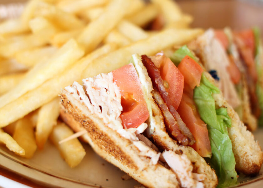 club sandwich with french fries